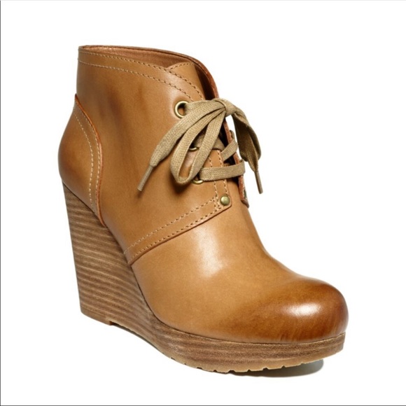 Lucky Brand Norice cognac Leather Wedge Ankle Boot - Picture 1 of 9